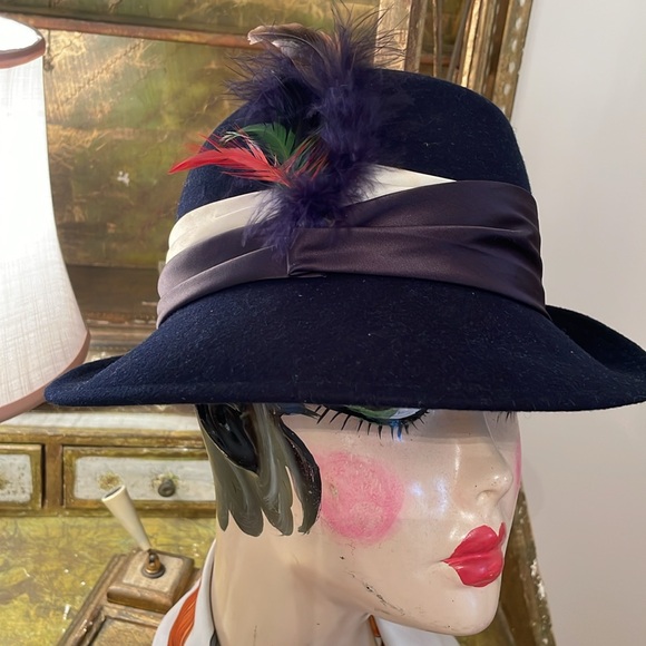 Vintage Doeskin felt 100% wool navy blue fedora hat - Picture 11 of 14